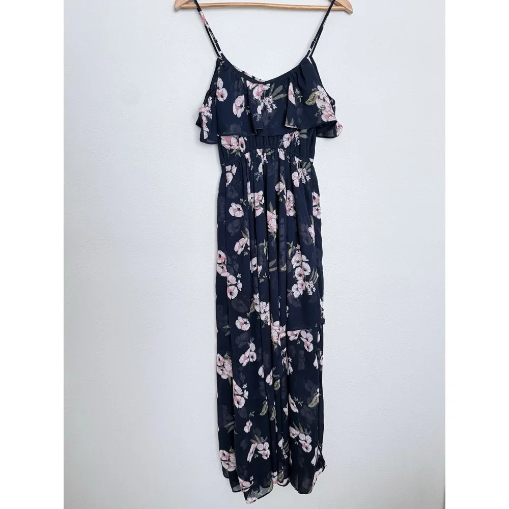 Y2K Abercrombie & Fitch Chiffon Maxi Dress Womens XS Cottagecore Romantic Beachy